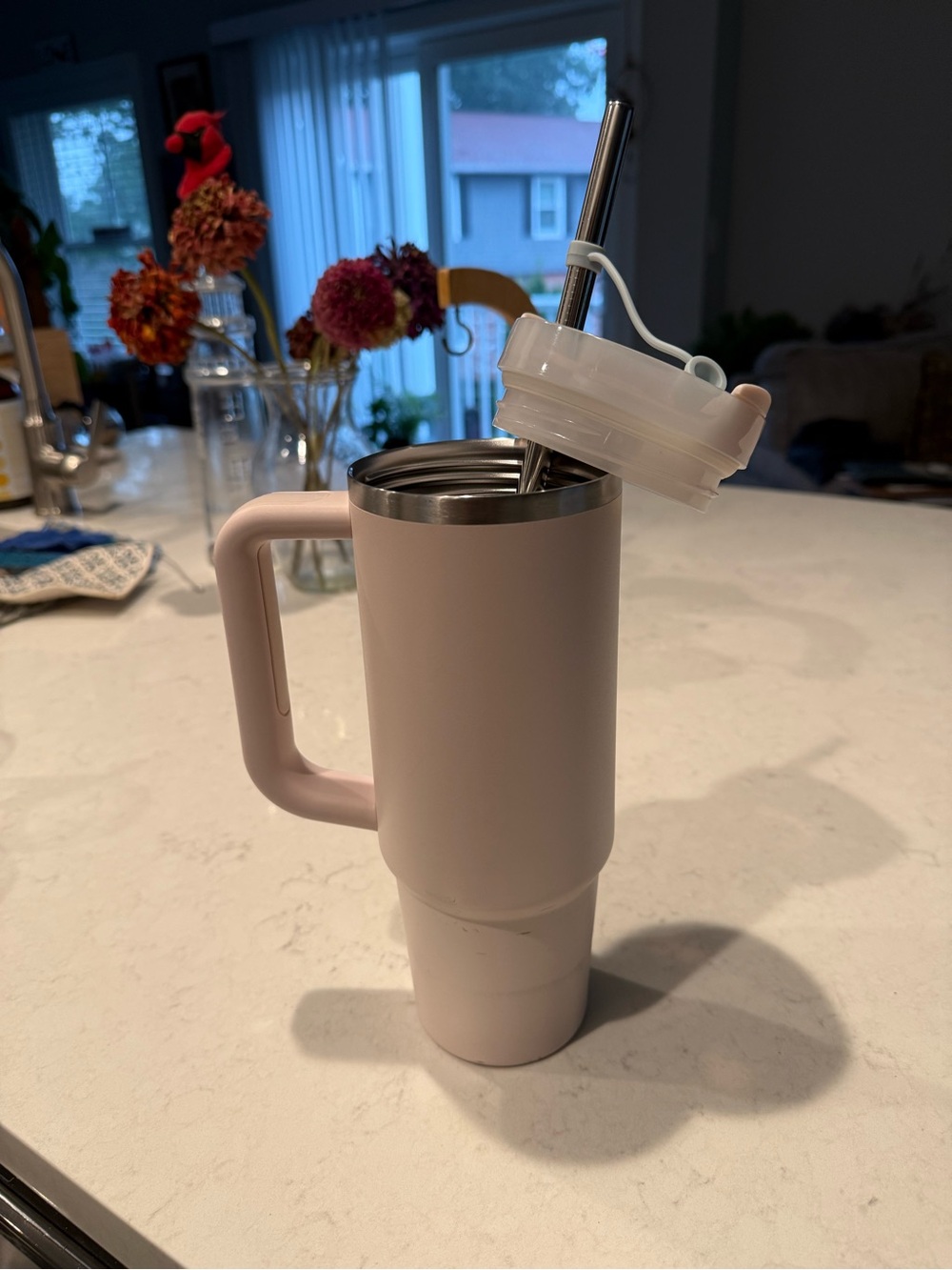 Stanley Pale Pink Travel Tumbler with Handle and Straw Lid